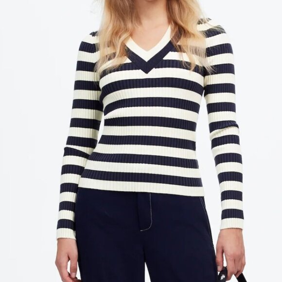 Madewell V-Neck Sweater in Stripe Size XS - Picture 4 of 13